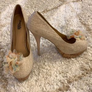 Cream colored Charlotte Russe heels. Some previous wear. 5 inch heel.
